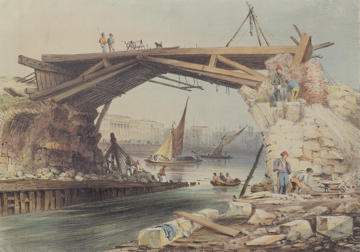Rivning av Old London Bridge (wc) av English School