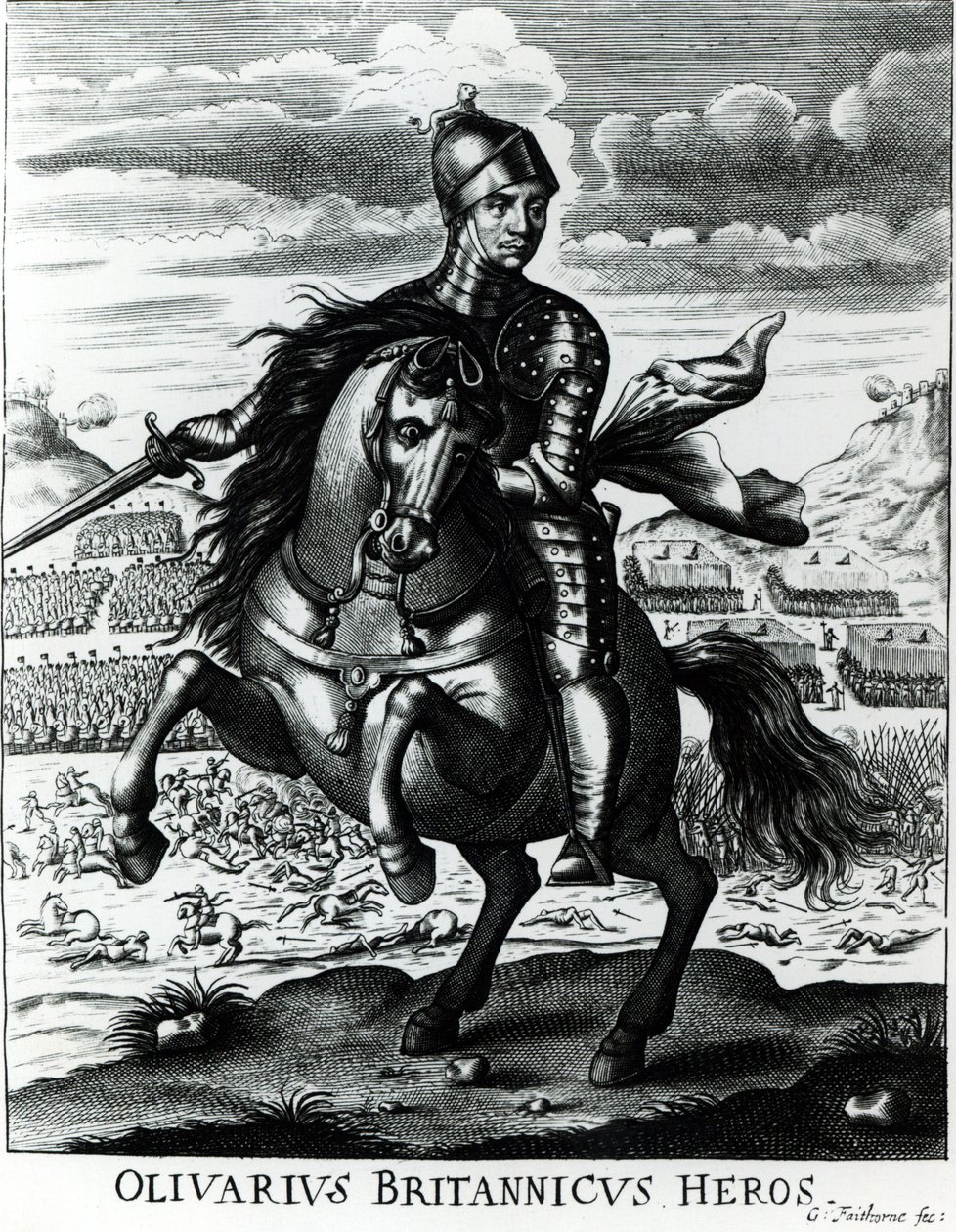 Ridsporträtt av Oliver Cromwell (1599-1658) av English School