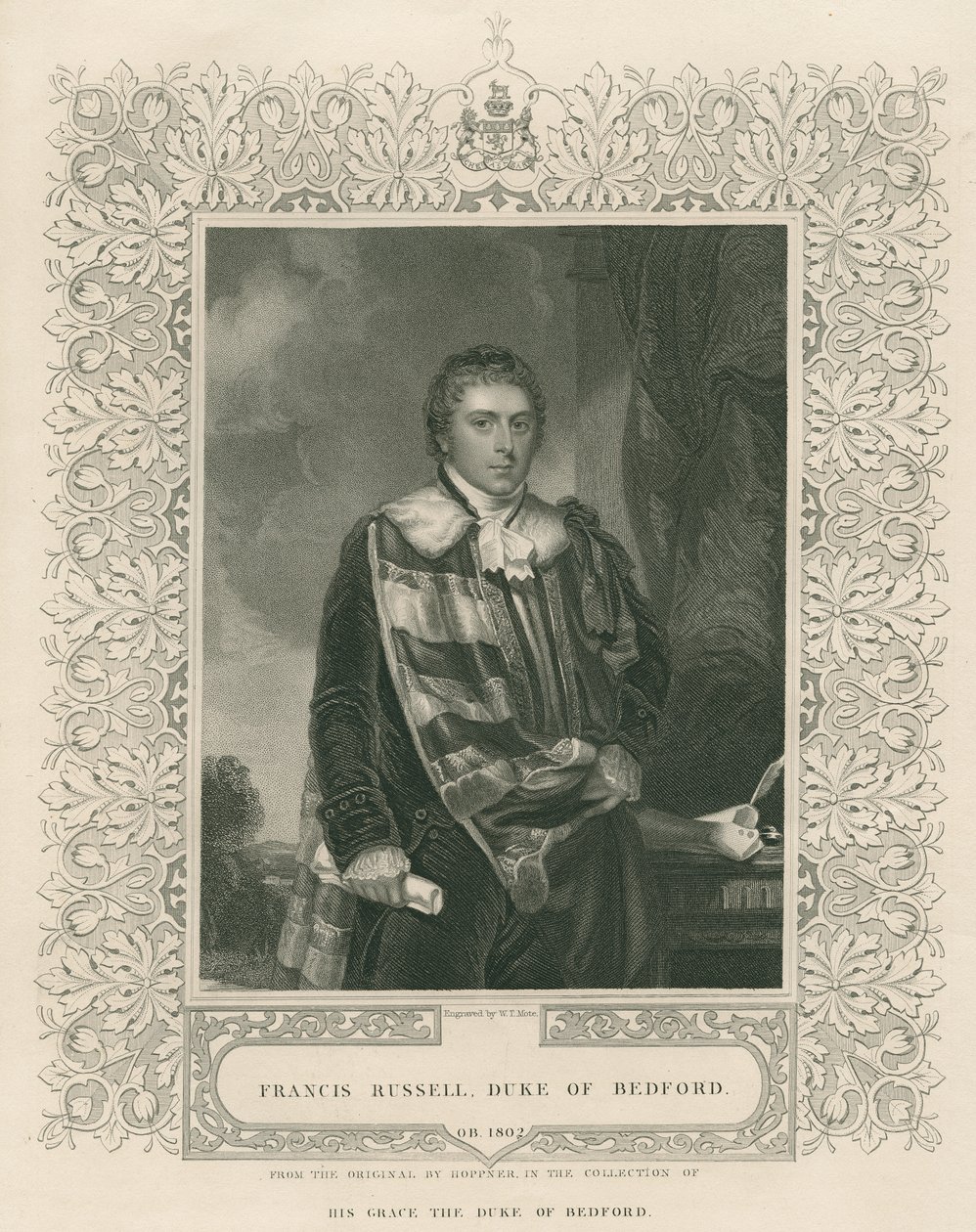 Francis Russell (1765-1802) 5:e hertigen av Bedford, graverad av W. T. Mote av English School