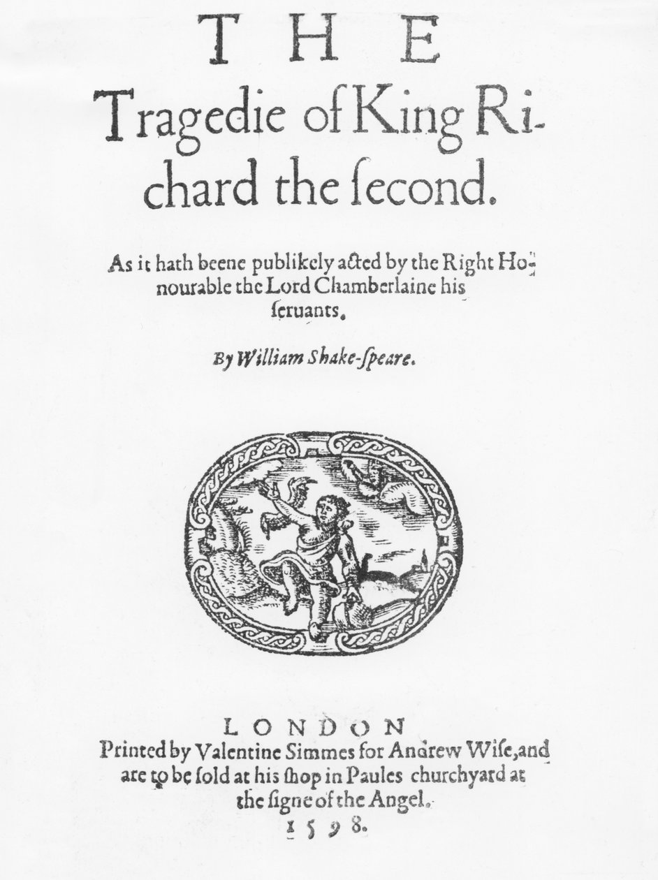 Frontispice för The Tragedy of King Richard the Second, av William Shakespeare, 1598 av English School