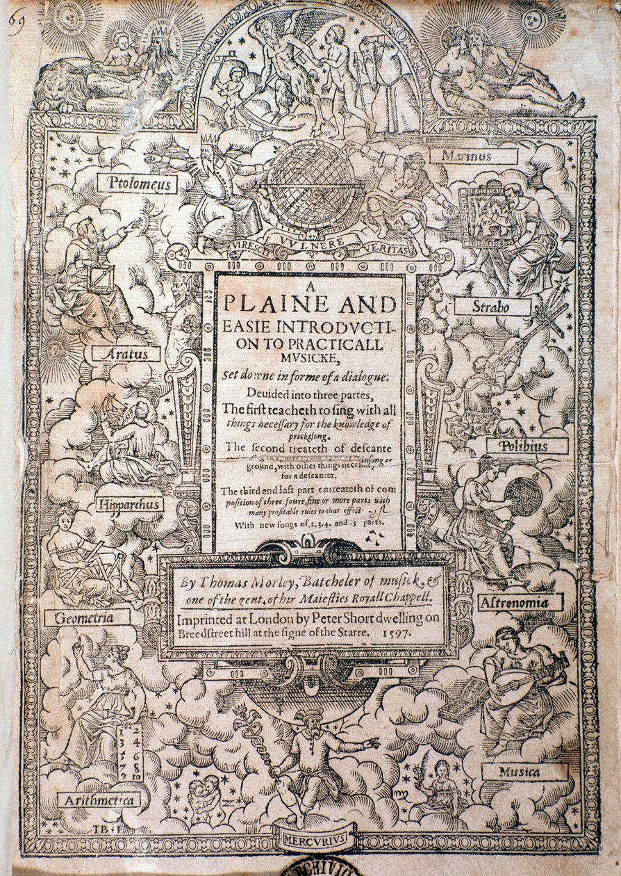Frontispice från A Plaine and Easie Introduction to Practicall Musicke av Thomas Morley, Detail, 1597 av English School