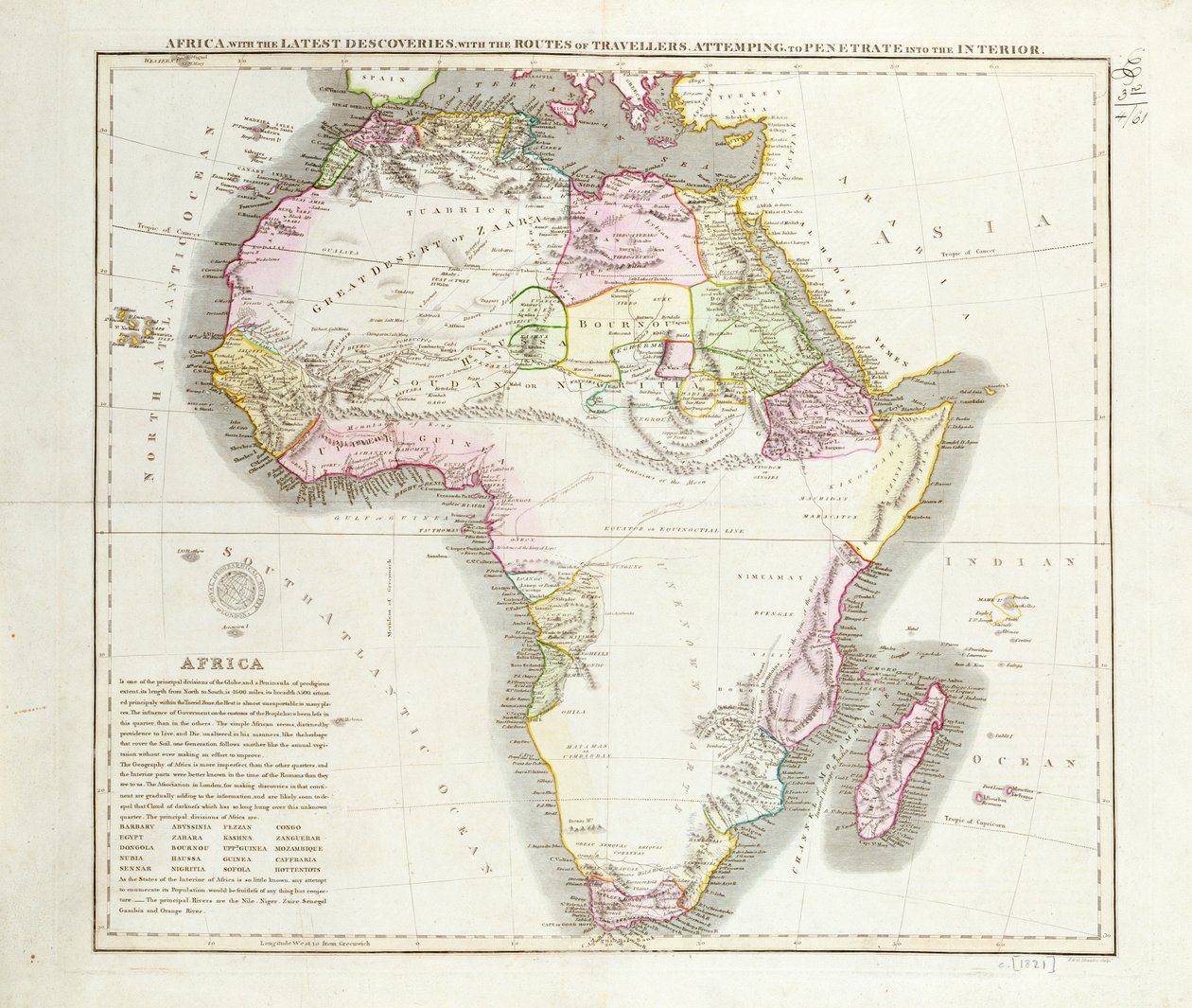 Karta över Afrika, 1821 av English School