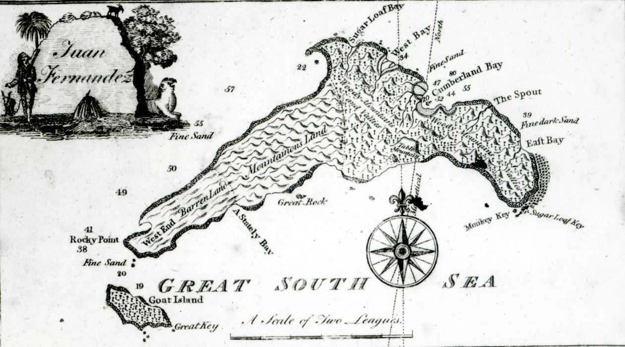 Karta över South Pacific Island, 1800 av English School