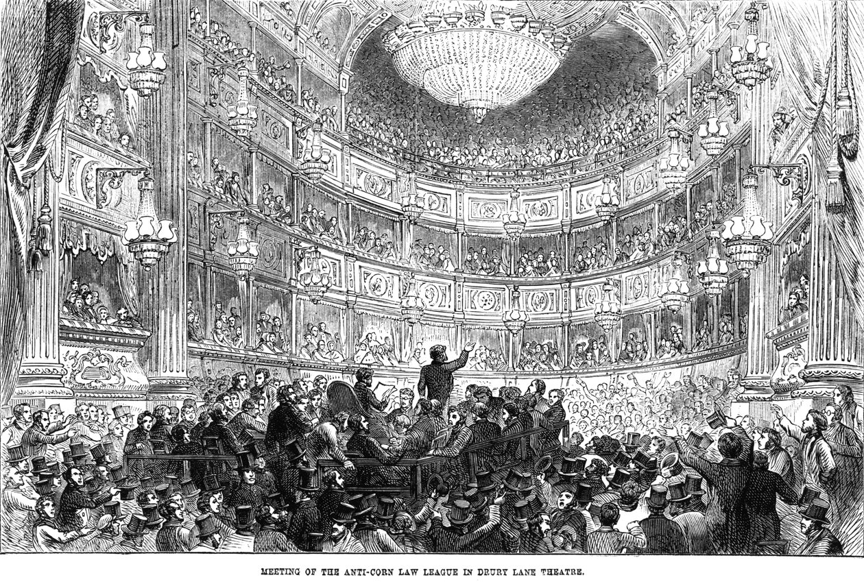 Möte för Anti-Corn Law League i Drury Lane Theatre av English School