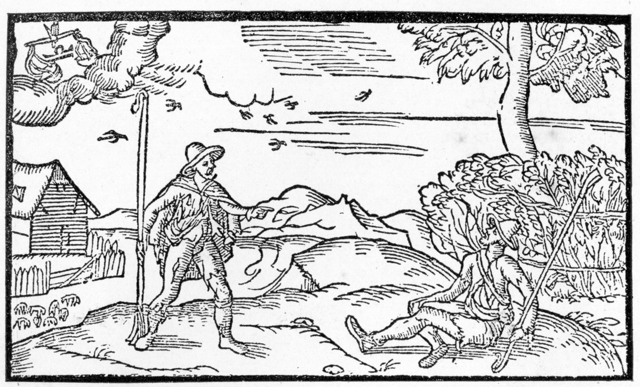 September månad, från "The Shepheardes Calender" av Esmond Spenser (1552-99), faksimil av originalet som publicerades 1579. av English School