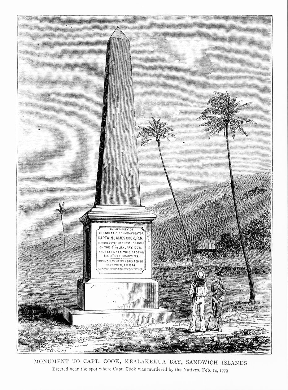 Monument till kapten James Cook (1728-79), Kealakekua Bay, Sandwichöarna av English School