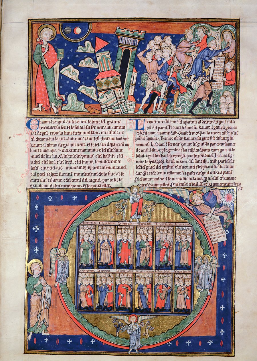 Ms R.16.2 fol.7a Det sjätte inseglet, från Trinity Apocalypse, c.1250 av English School