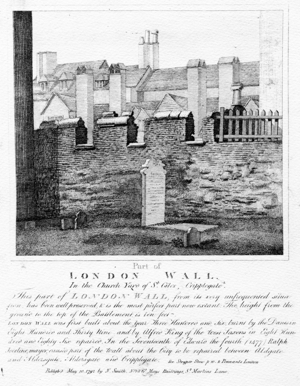 Del av London Wall, In the Church Yard of St. Giles, Cripplegate, publicerad 1792 av English School