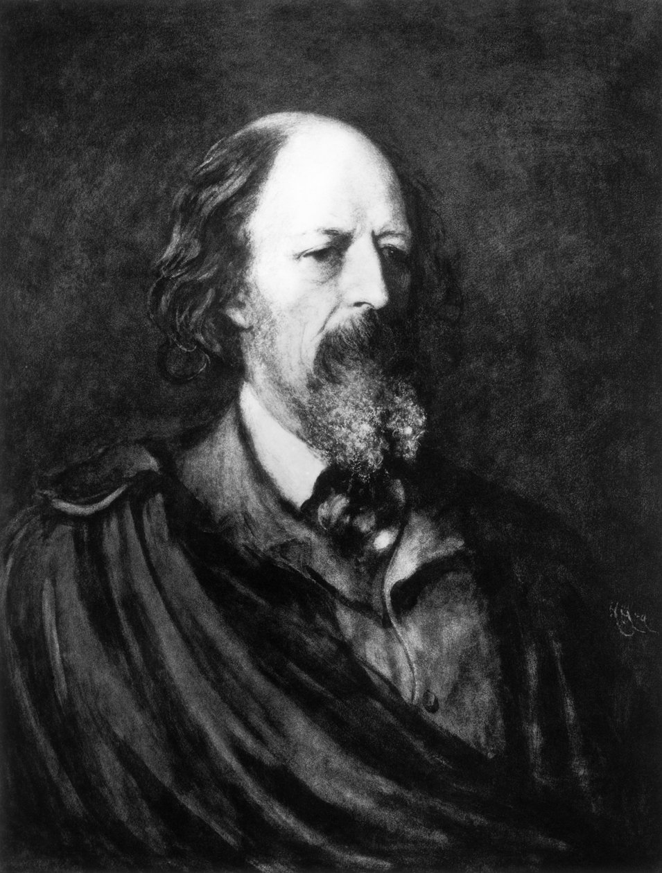 Porträtt av Alfred, Lord Tennyson (1809-92) ca 1860-talet av English School