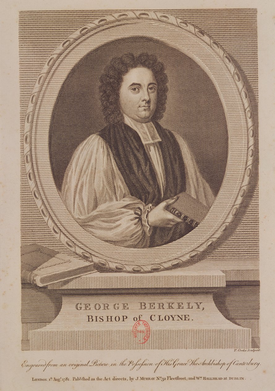 Porträtt av George Berkeley (1685-1753) biskop av Cloyne, graverad av Thomas Cook (1744-1818) c.1781 av English School