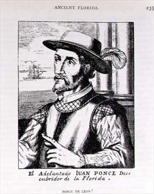Porträtt av Juan Ponce de Leon (1460-1521) som upptäckte Florida, från The Narrative and Critical History of America, redigerad av Justin Winsor, London, 1886 av English School