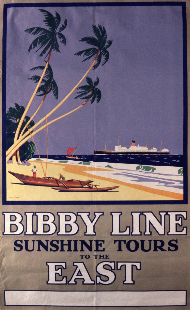 Affisch som annonserar "Bibby Line Sunshine Tours" av English School