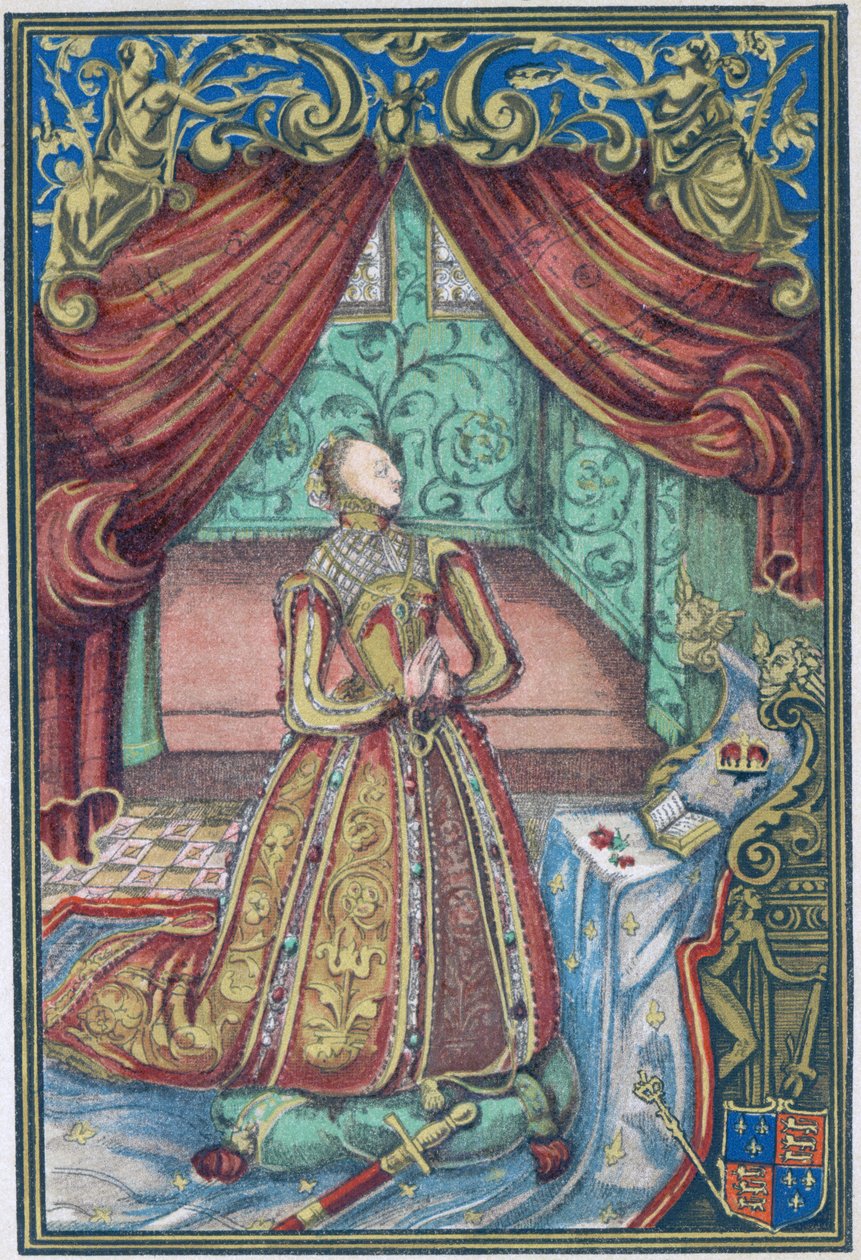 Drottning Elizabeth I vid bön, frontispice till "Christian Prayers", 1569 av English School