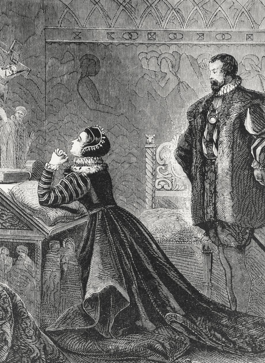 Queen Mary i sitt privata oratorium (1542-87) av English School