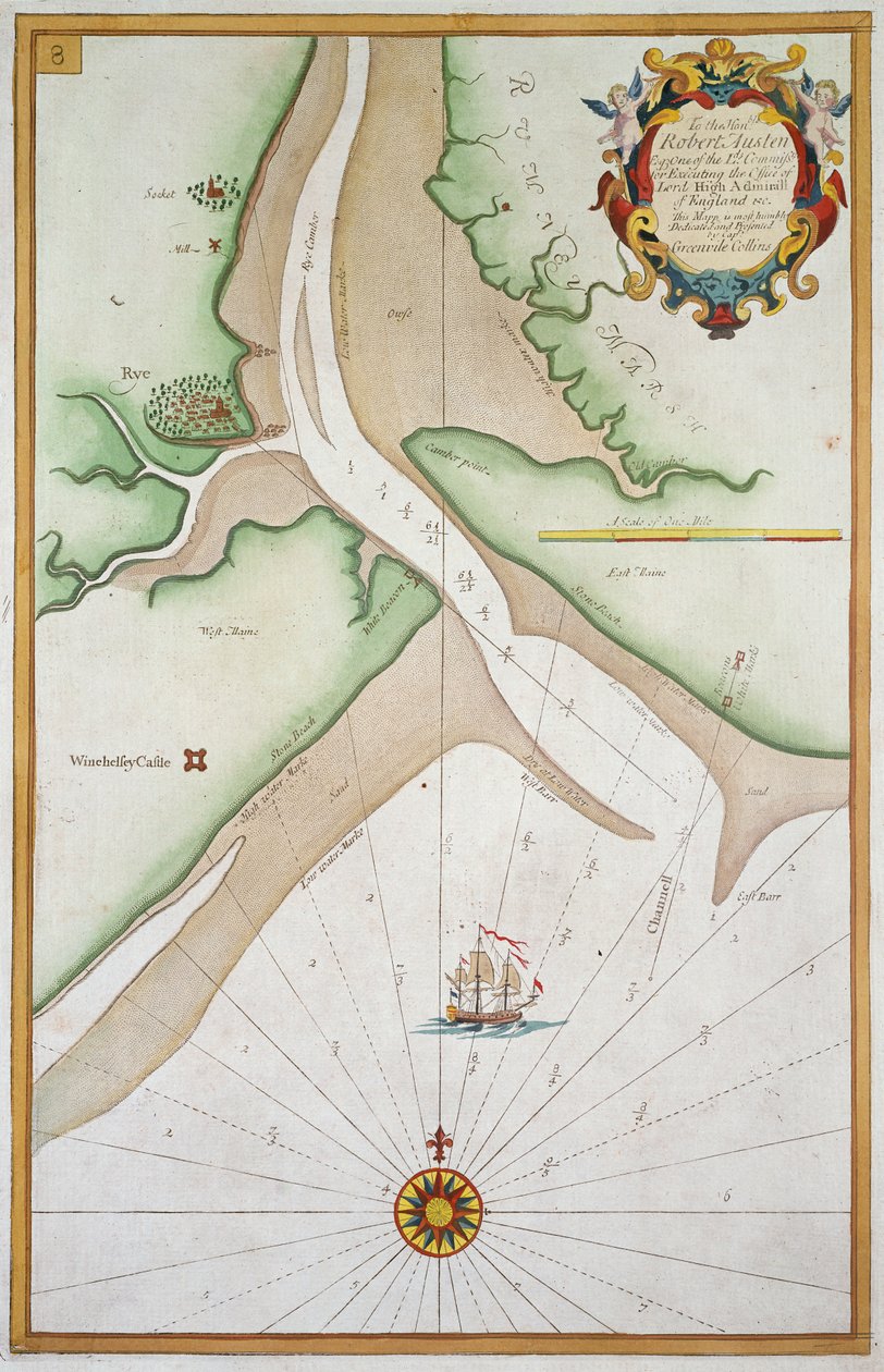 Rye and Winchelsea Castle (bläck på papper) av English School