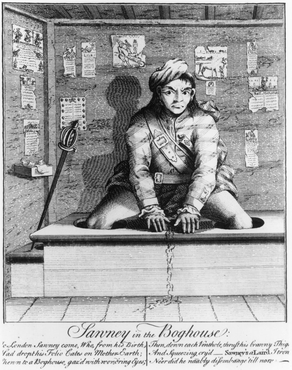 Sawney in the Boghouse, 1745 av English School