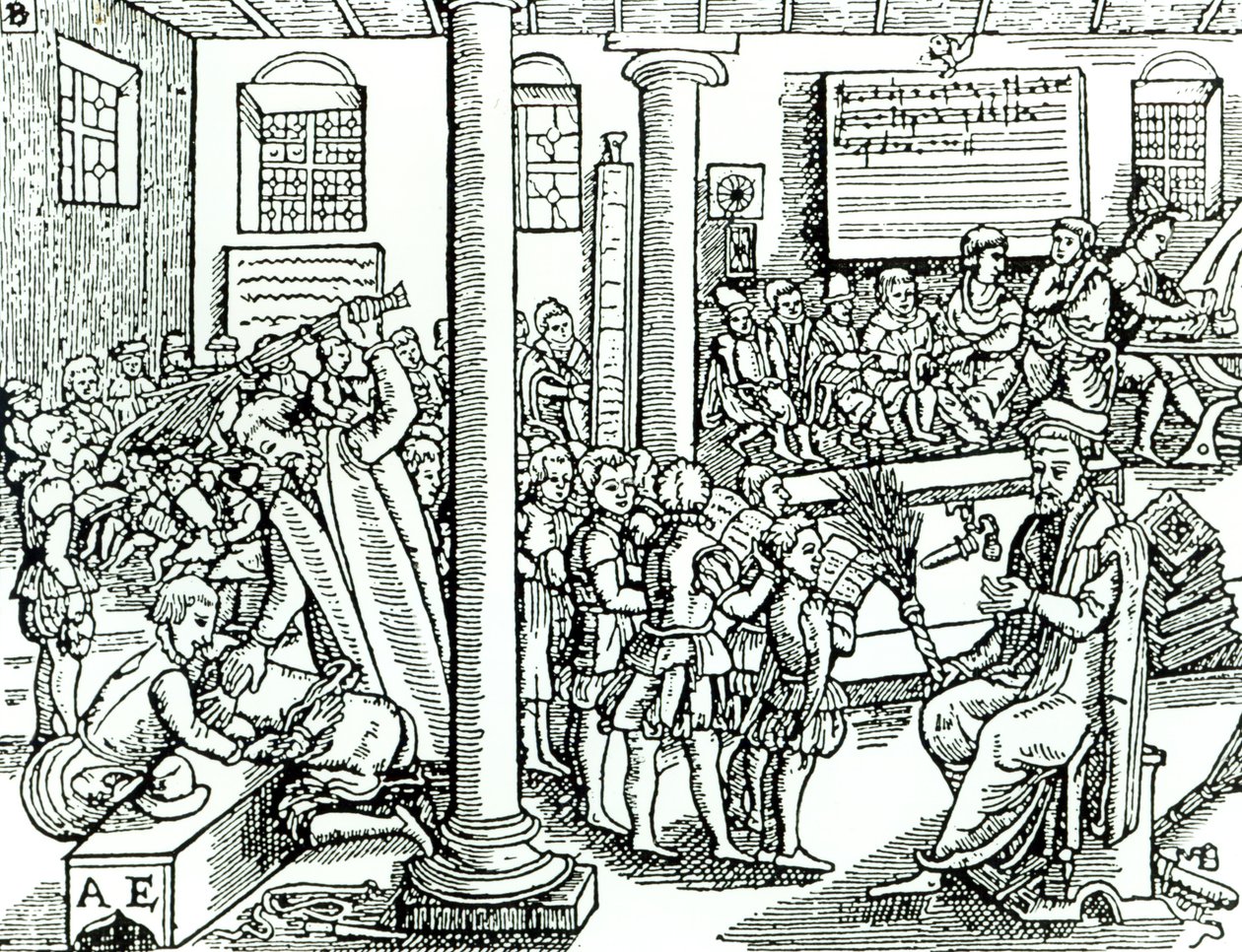 Skolrumsscen i Tudor-tider av English School