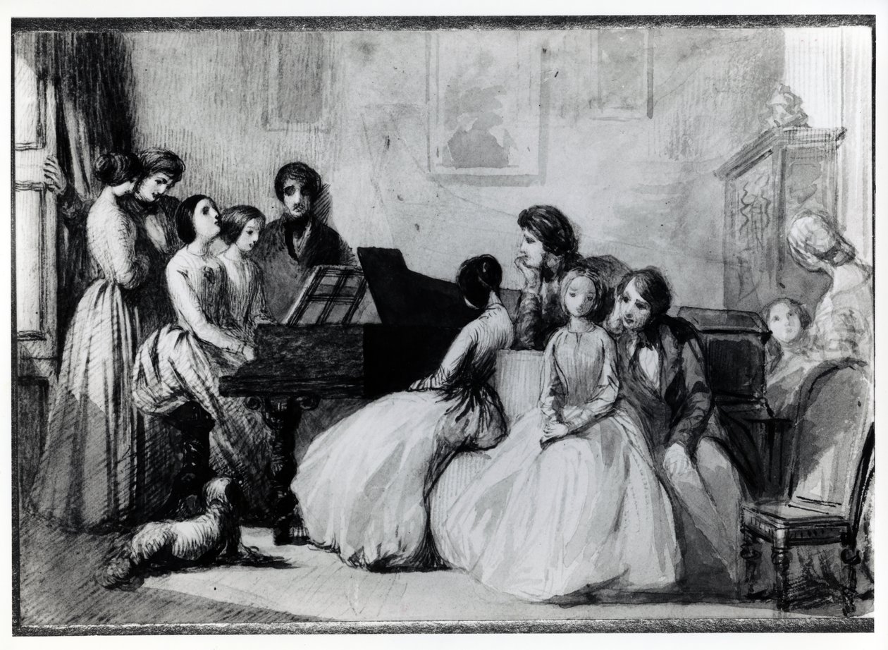 The Drawing Room Concert (penna, bläck och tvätt på papper) av English School