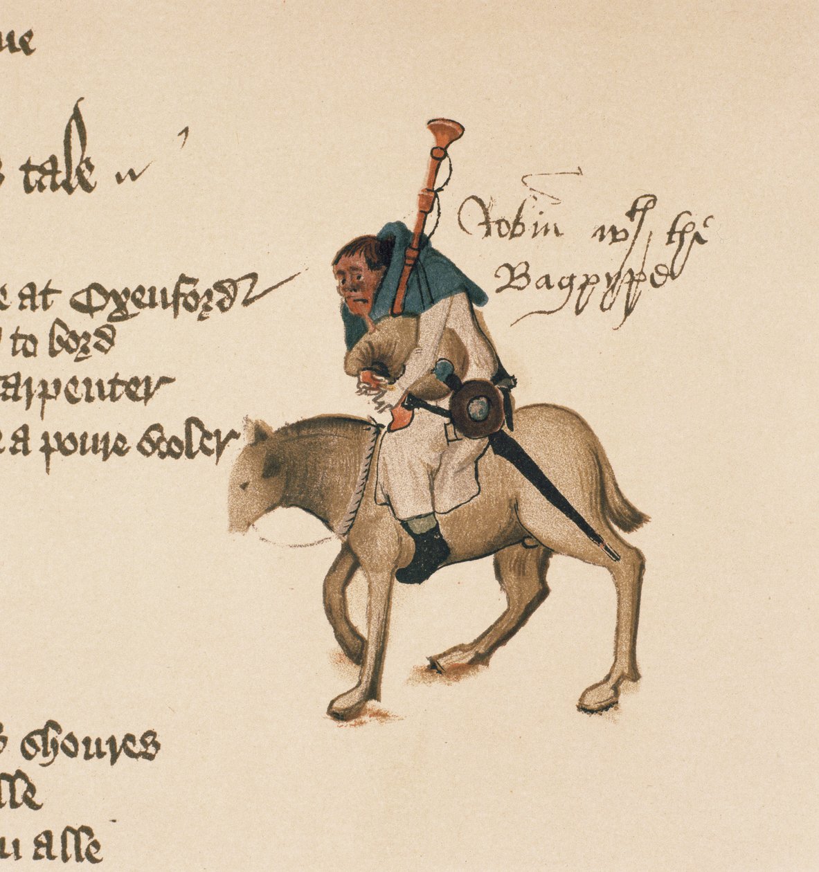The Miller, detalj från The Canterbury Tales, av Geoffrey Chaucer (ca 1342-1400) Ellesmere Manuscript, faksimilupplaga, 1911 (för originaldetaljer se 128928) av English School