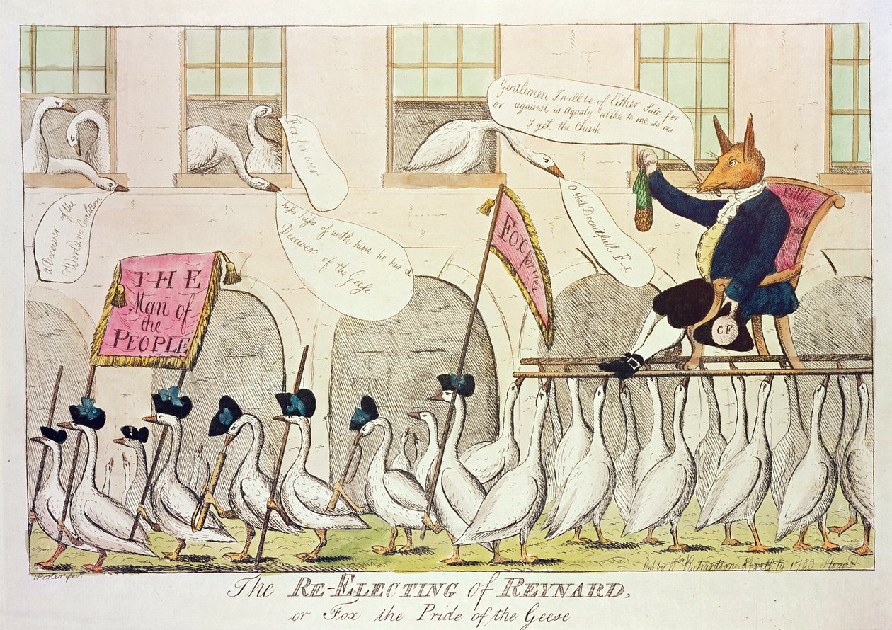 The Re-election of Reynard, or Fox the Pride of the Geese, 1783 (handfärgad gravyr) av English School