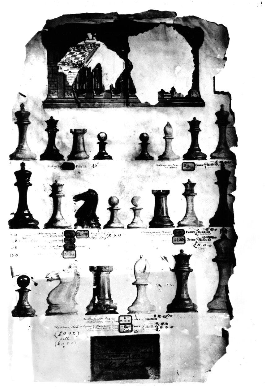 The Staunton Chessmen Patent Drawing (penna och wc på papper) av English School