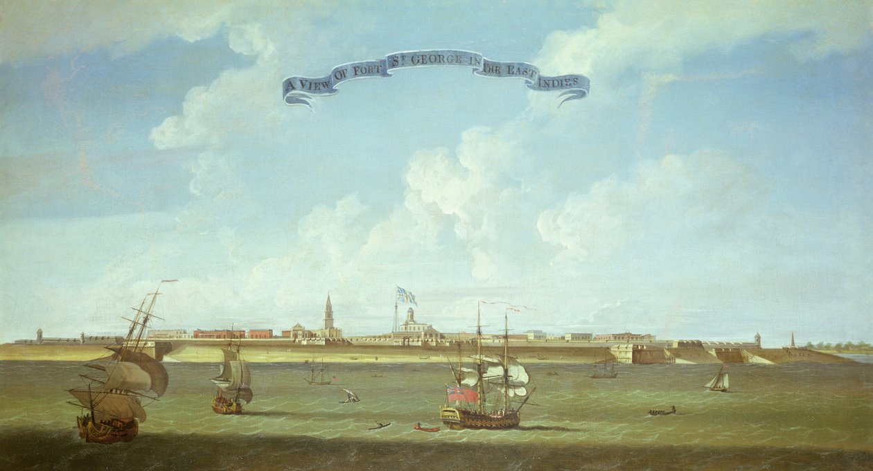 Utsikt över Fort St. George i Ostindien av English School