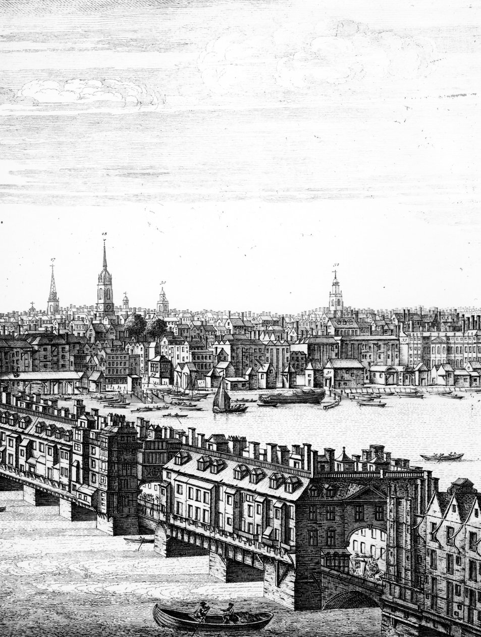 Utsikt över Old London Bridge av English School