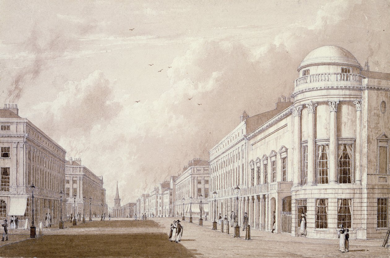 View of Regent Street, 1825 (bläckpenntvätt på papper) av English School