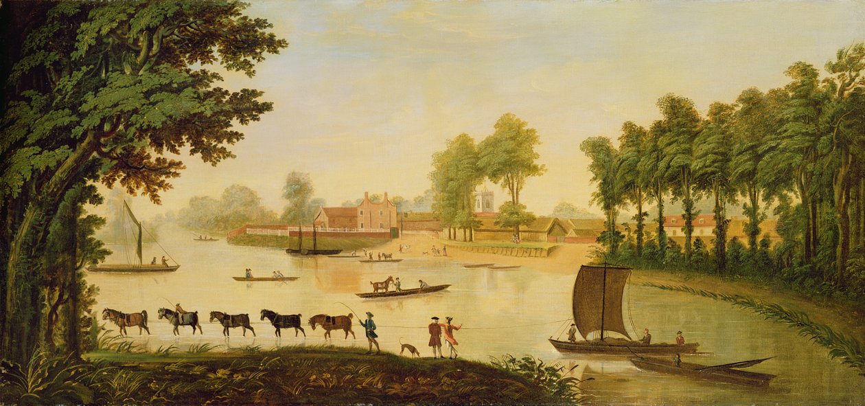 Utsikt över Shepperton vid Themsen, efter 1752 av English School