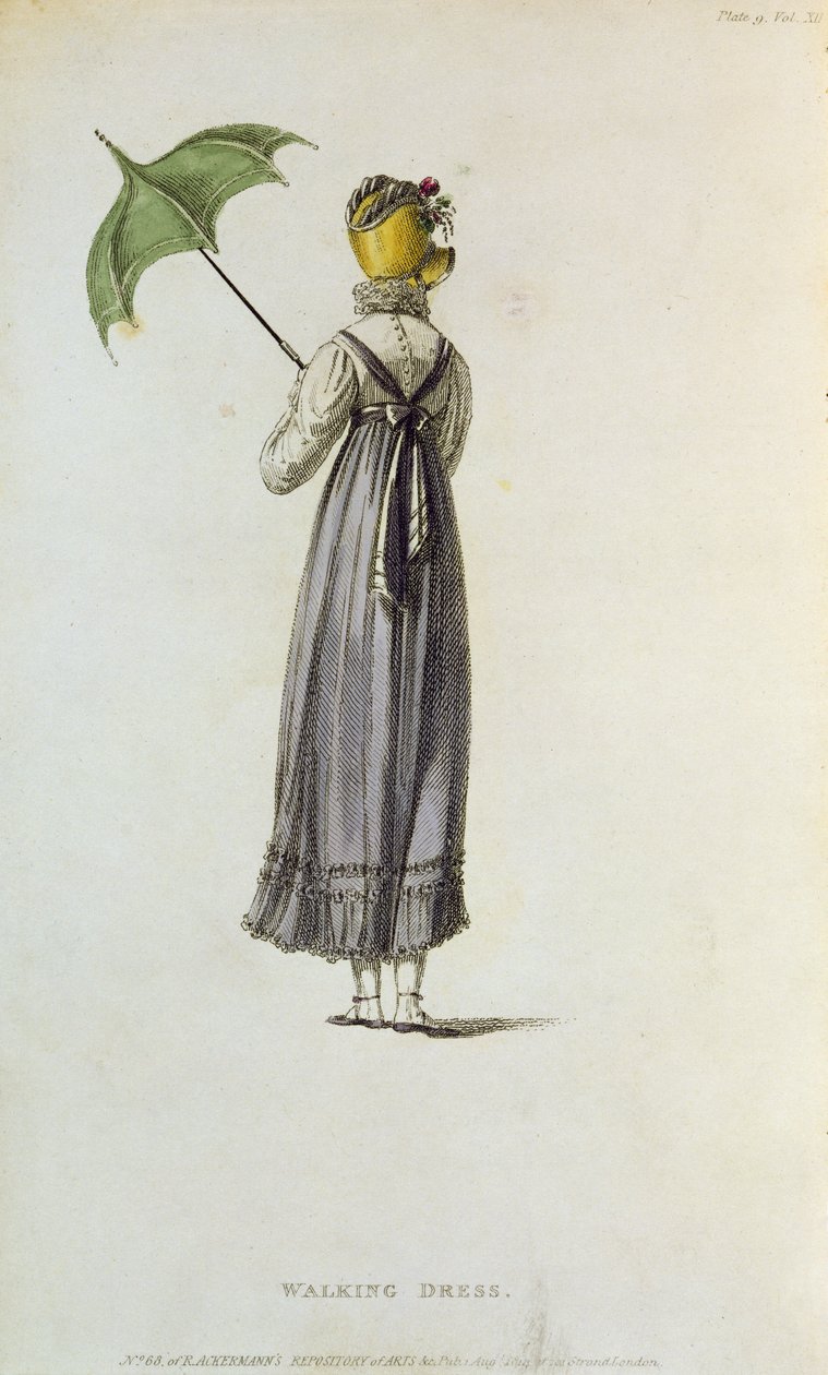 Walking Dress, 1814 (färggravyr) av English School