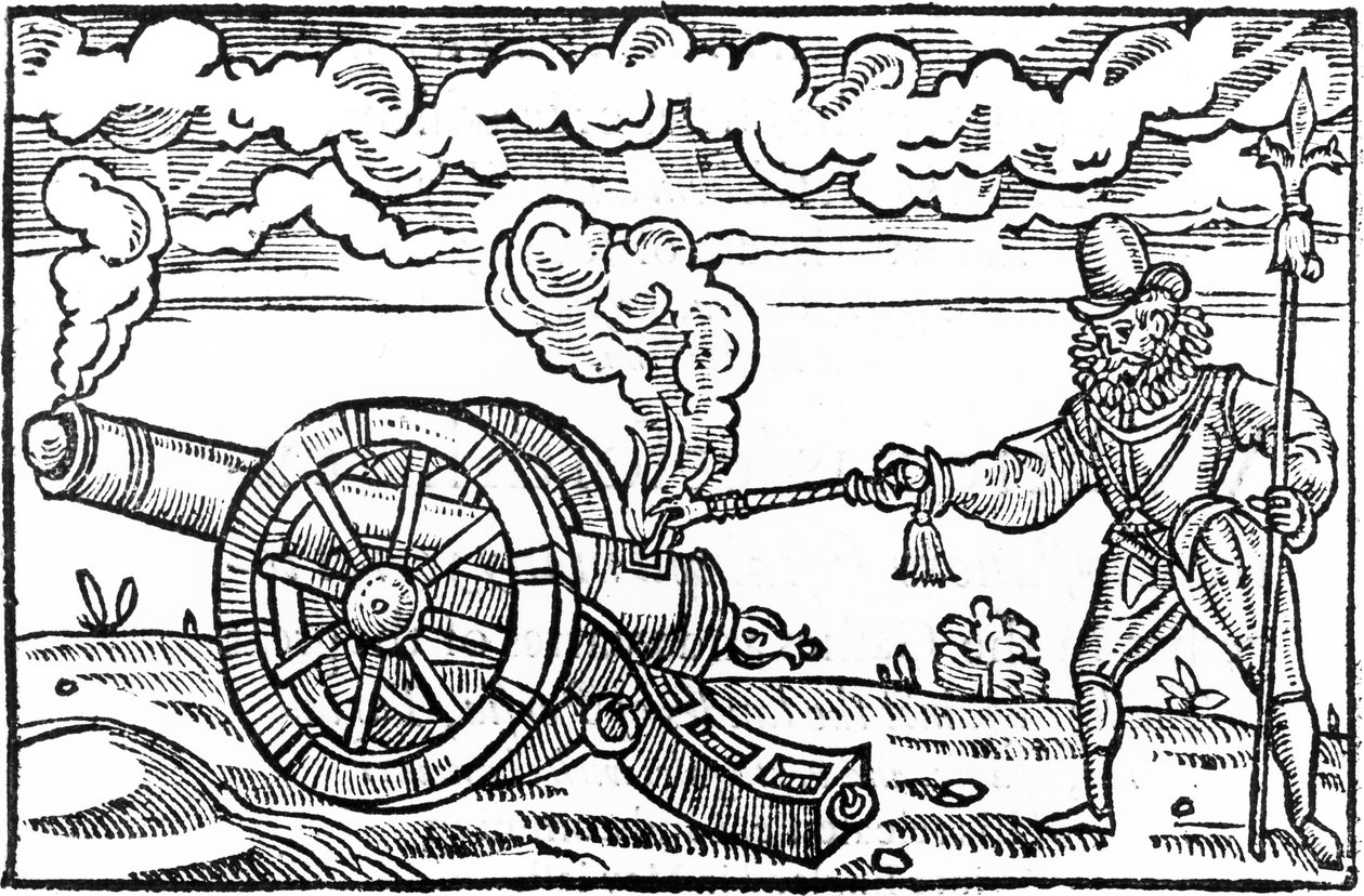 En Pikeman tänder en kanon av English School