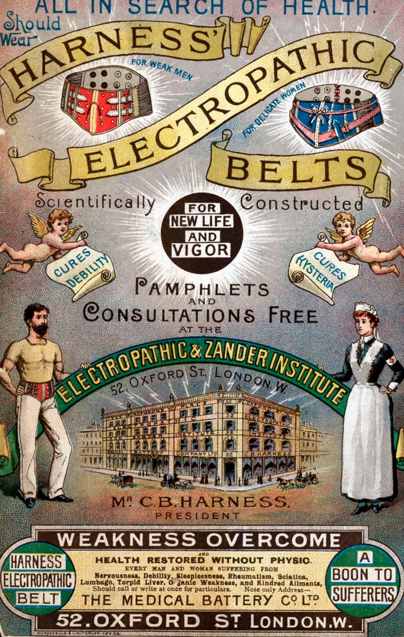 Annons för "Harness" Electropathic Belts" av English School