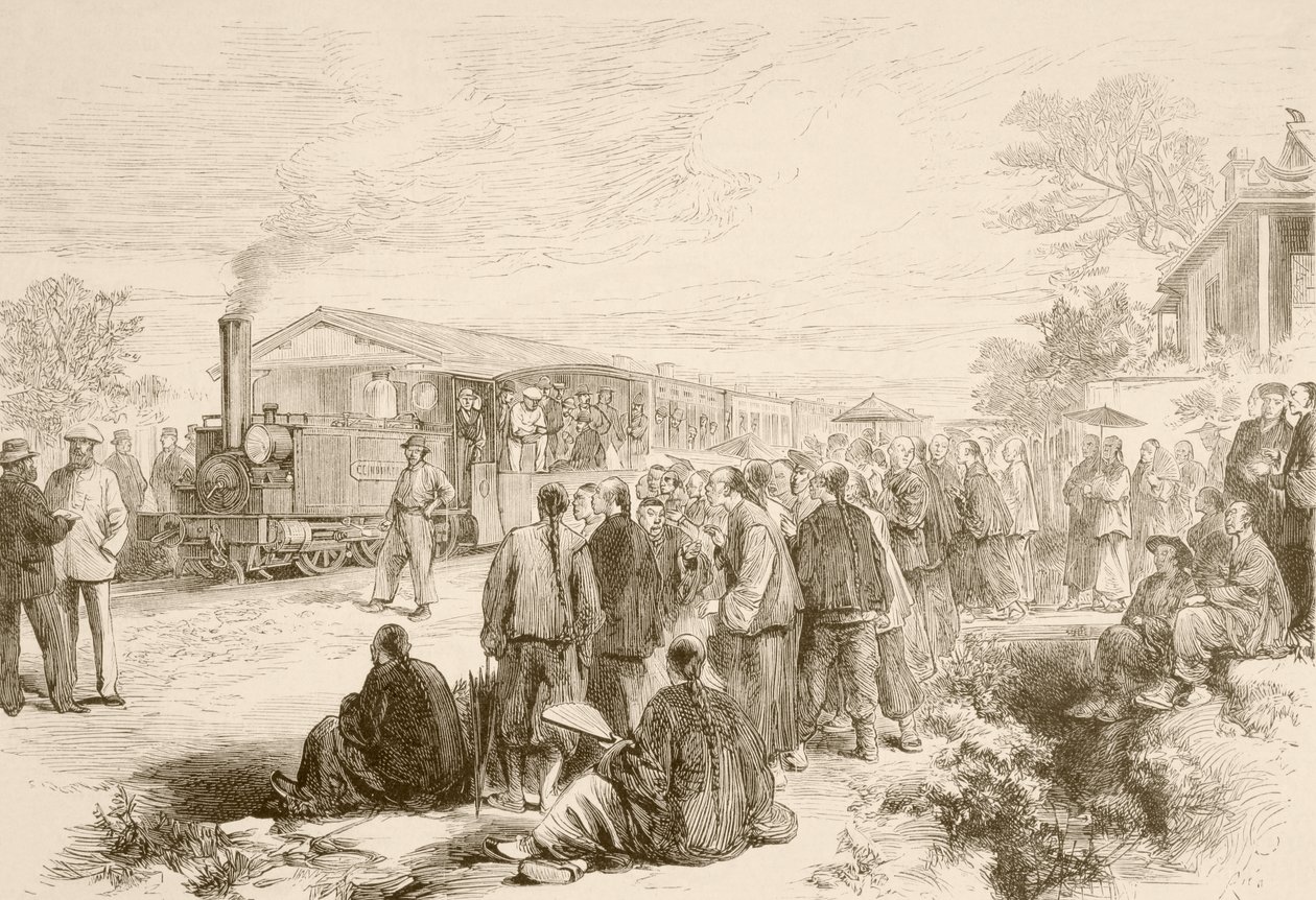 En tidig kinesisk järnväg ca 1880 (litho) av English School