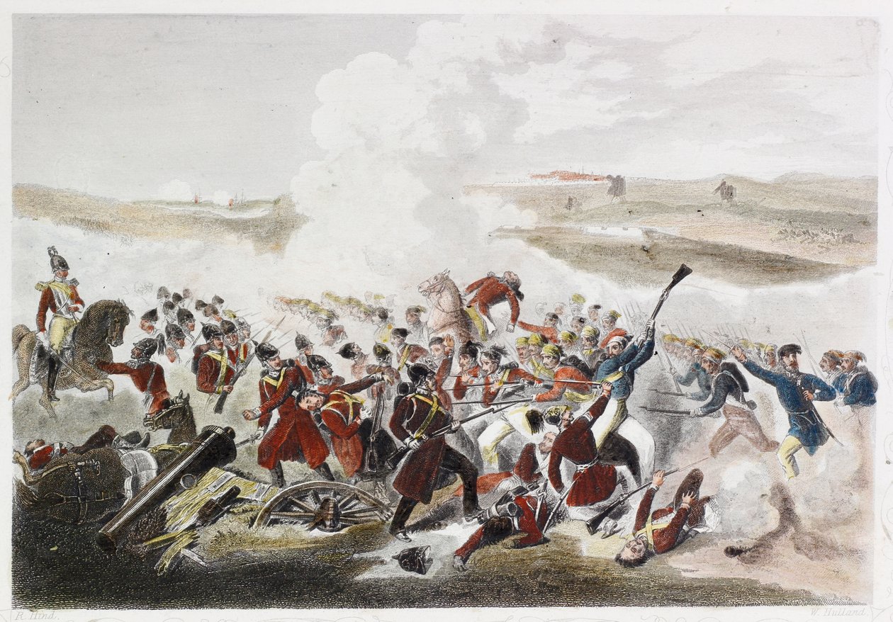Battle Of Eupatoria (färgad gravyr) av English School