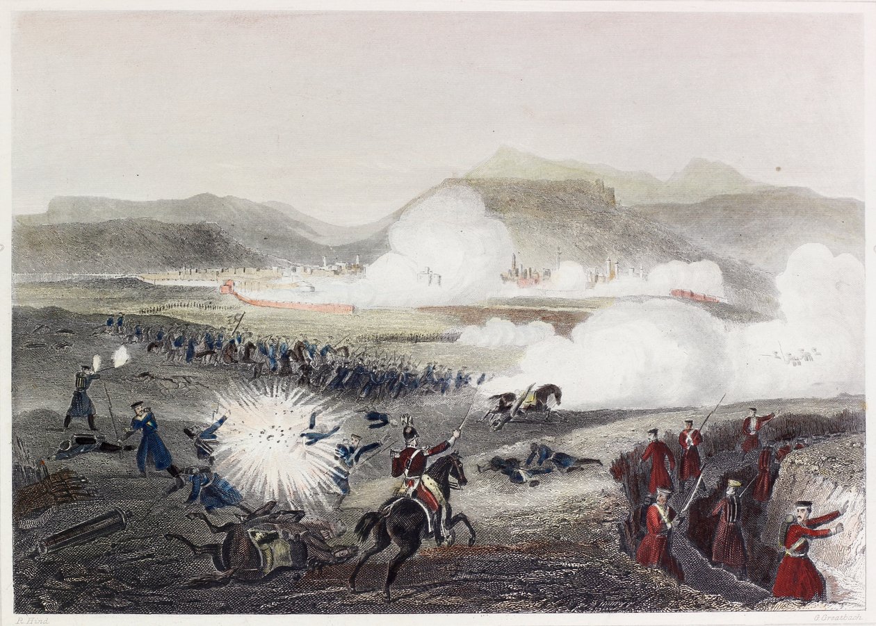 Battle Of Kars (färgad gravyr) av English School