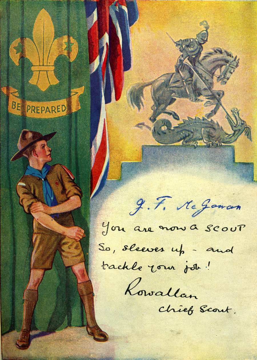 Var förberedd, Scoutinskrivningskort. 1947 av English School