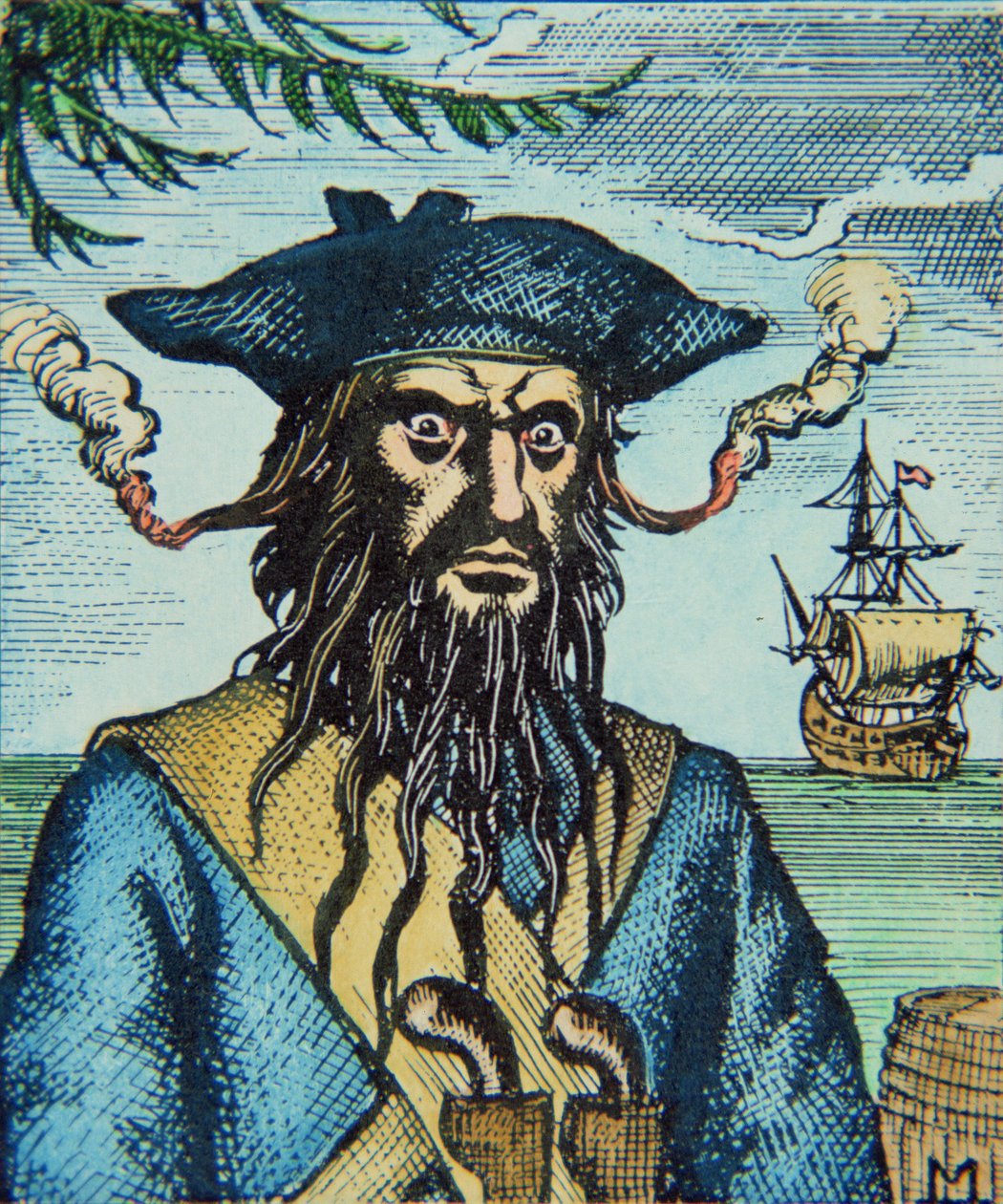 Blackbeard the Pirate (färgad gravyr) av English School