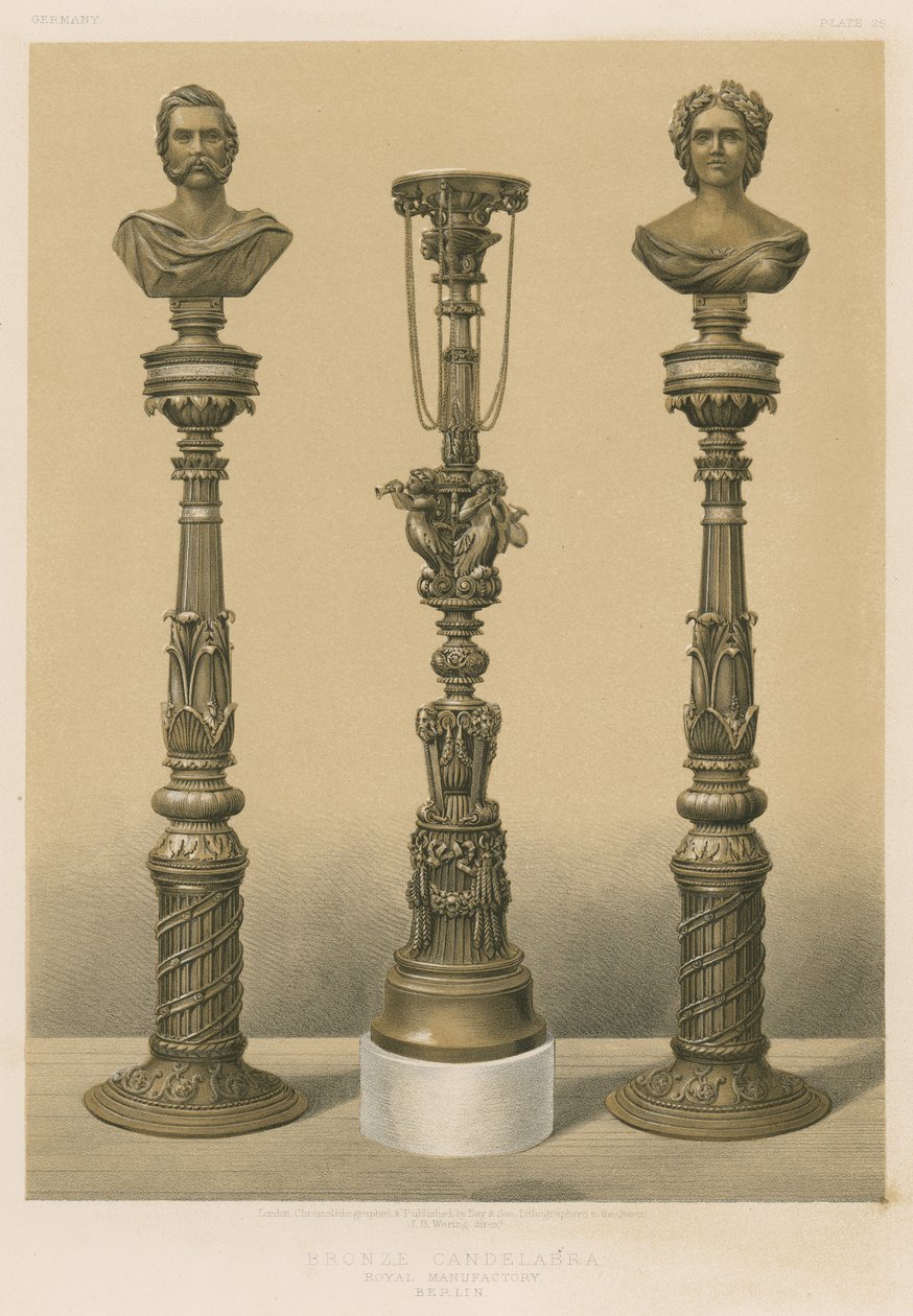 Kandelaber i brons, Kungliga manufakturen, Berlin (chromolitho) av English School