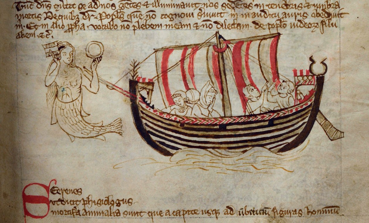 CCA-LitMs/D/10 fol. 18r Siren, från Bestiary av English School