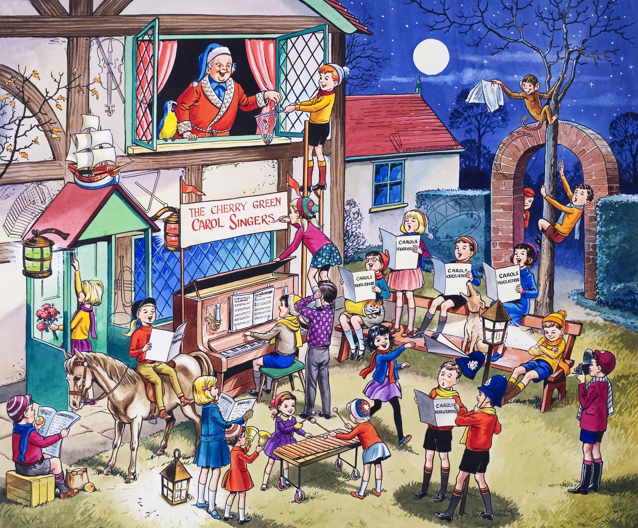 Carol Singers (gouache på papper) av English School