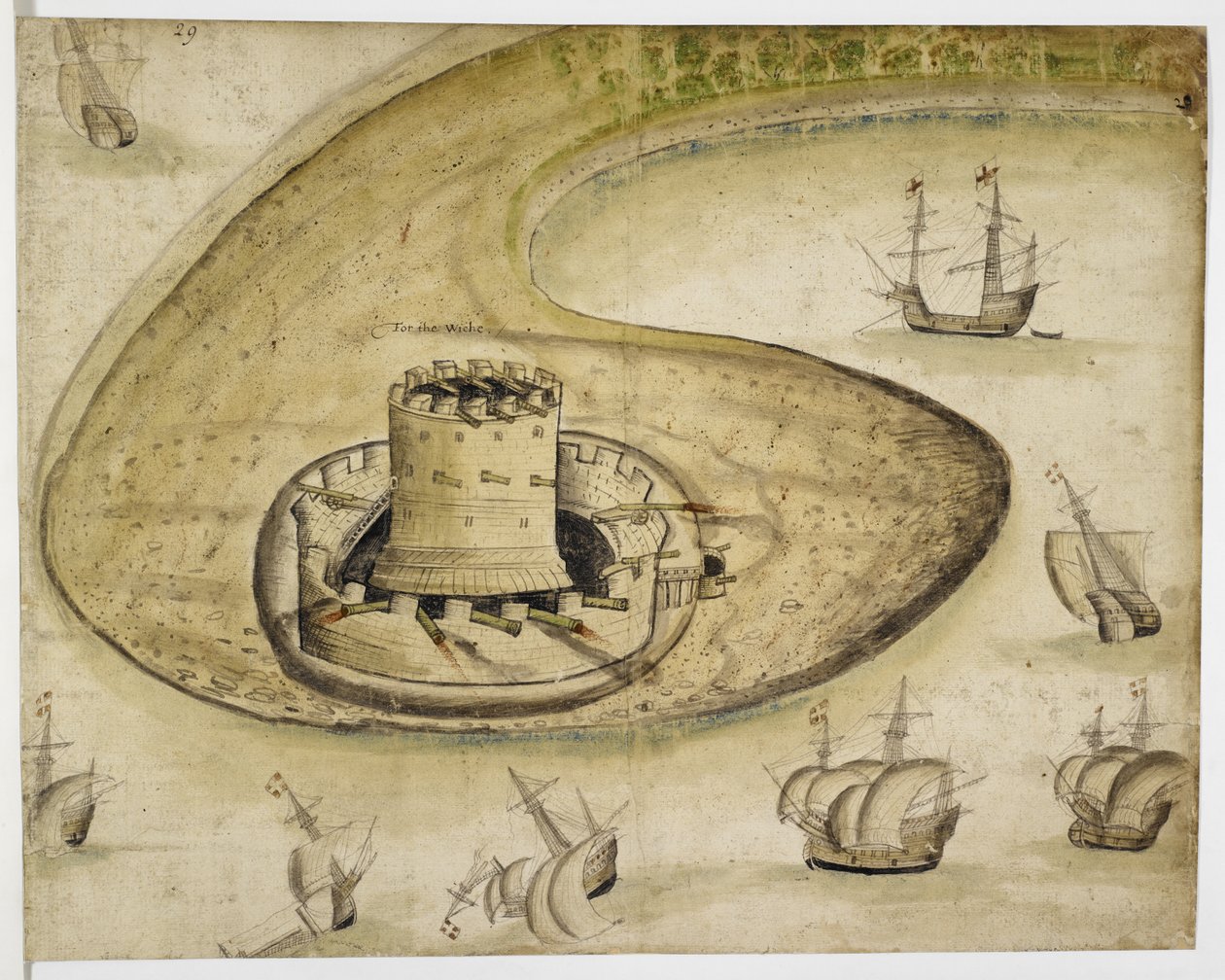 Bomull Augustus I.ii f. 29 Calshot slott av English School