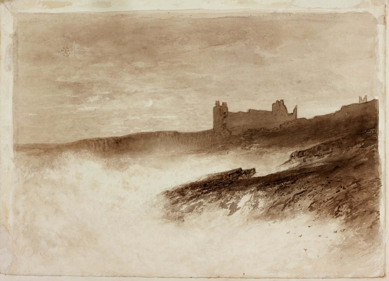Dunstanburgh Castle (bläck på papper på kort) av English School