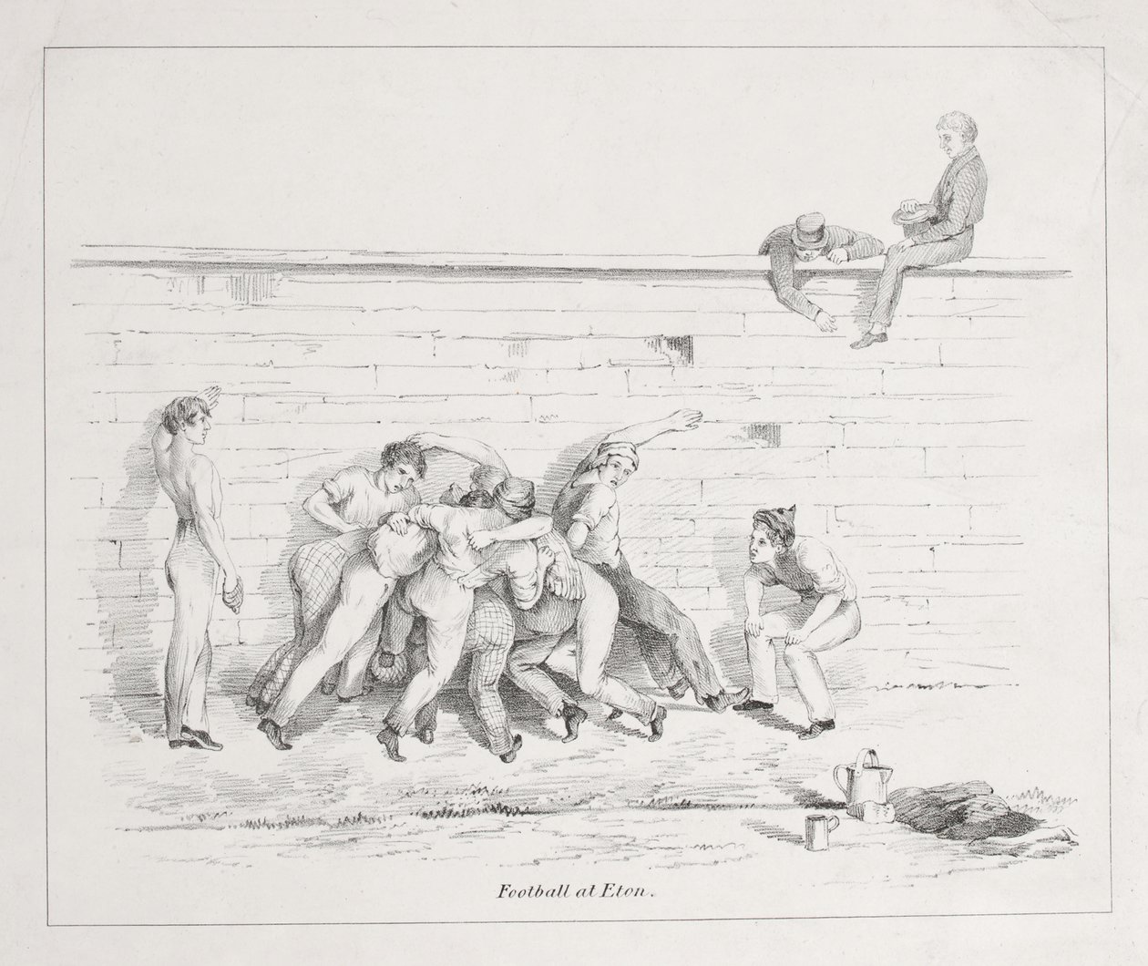 Fotboll på Eton (bw litho) av English School