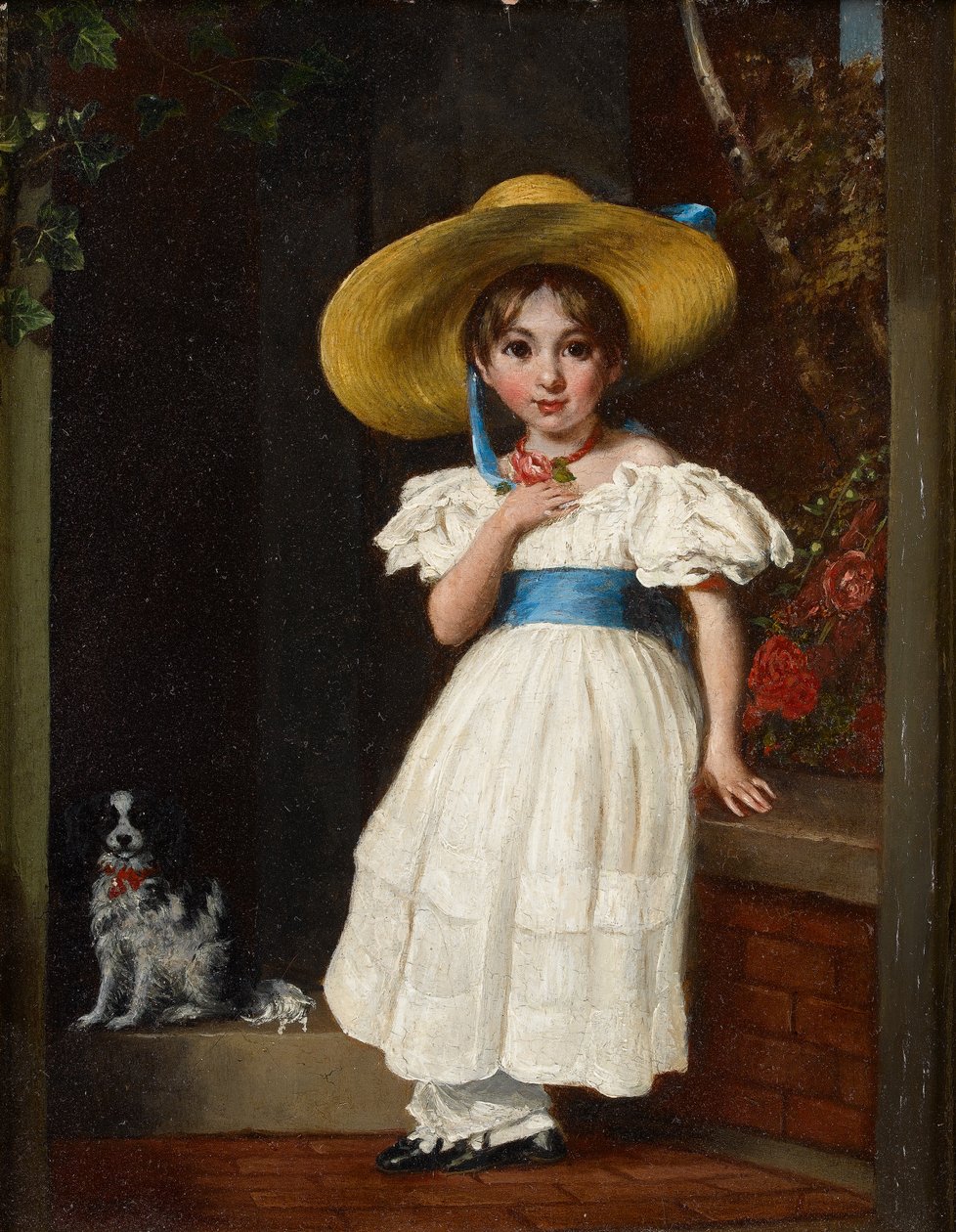 Flicka i en stråhatt, ca 1840 av English School