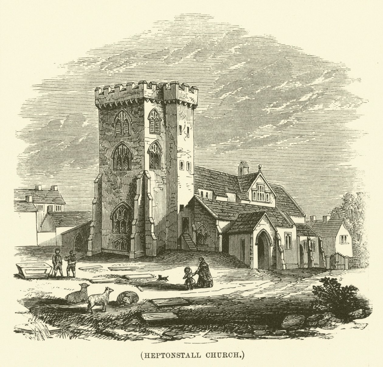 Heptonstalls kyrka (gravyr) av English School