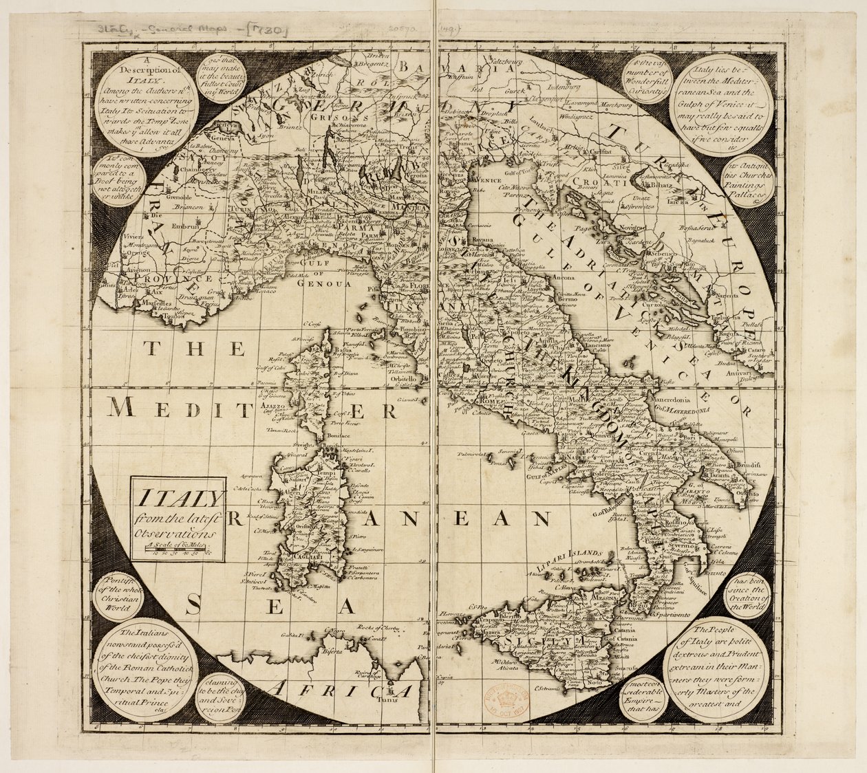 Karta över Italien, ca 1730 (gravyr) av English School