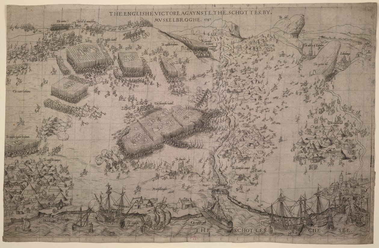 Maps.C.C.5.a.409 Slaget vid Pinkie, c.1547-48 (gravyr) av English School