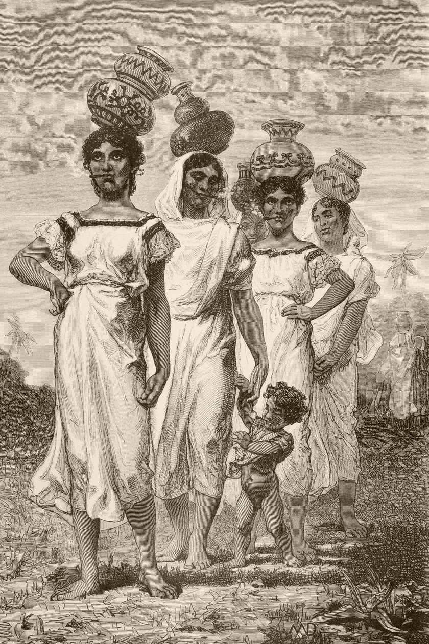 Paraguayanska lantflickor från 1800-talet (litho) av English School