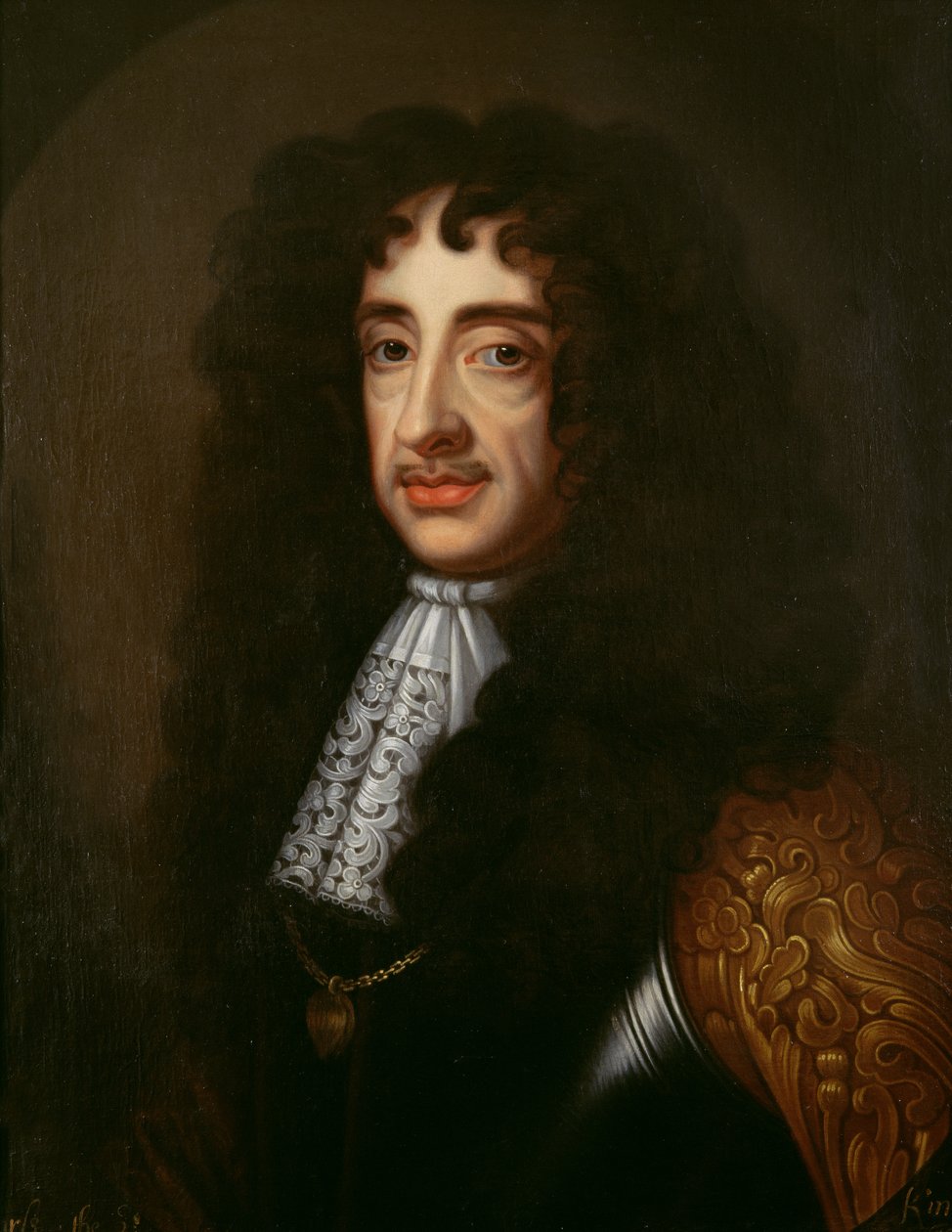 Porträtt av Karl II (1630-85) av English School