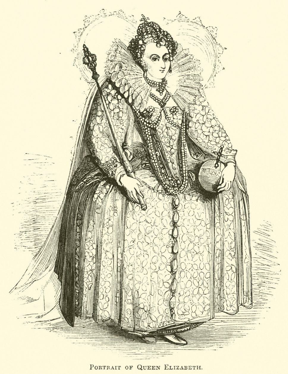 Porträtt av drottning Elizabeth (gravyr) av English School